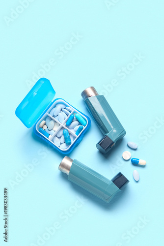 Asthma inhalers and box wit...