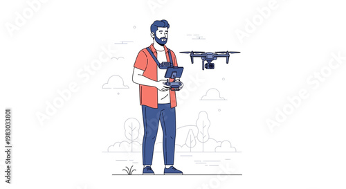 Man controlling drone with remote, outdoor, technology, hobby, aerial photography
