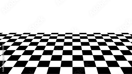 Dramatic perspective view of alternating tiles in retro geometric pattern, creating depth on empty surface with classic grid design and marble texture.