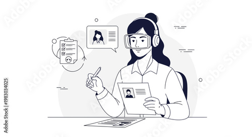 Customer Service Agent with VR Headset and Documents, Online Support Concept