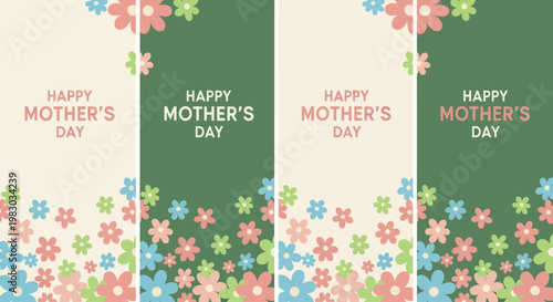 Mother's Day floral banners with pastel flowers and green backgrounds