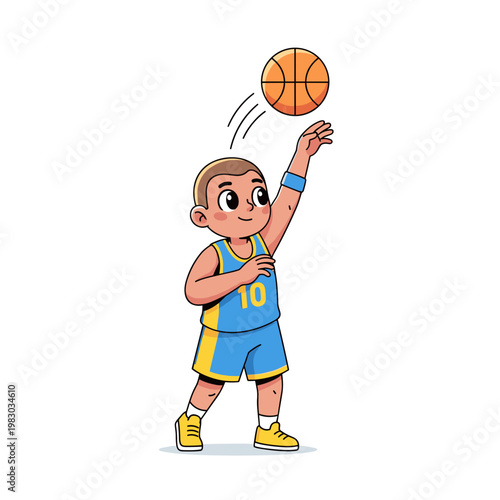 Youth  shooting basketball in blue uniform with orange ball  