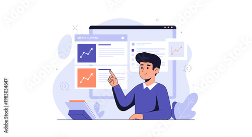 Man analyzing financial charts on computer screen, business planning concept