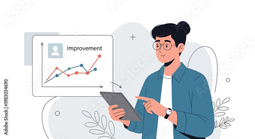 Man analyzing improvement graph on tablet, business growth concept