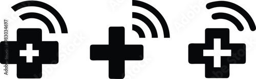 Digital Health Wireless Icons with Medical Cross and Signal Symbols for Telemedicine 