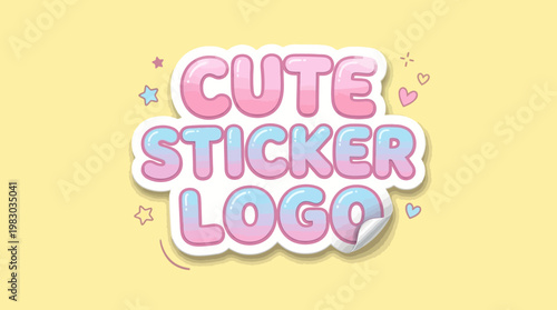 Cute sticker logo text effect, rounded lettering with bold stroke outline and realistic sticker shadow, high quality vector