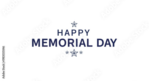 Happy Memorial Day greeting text with stars on white background