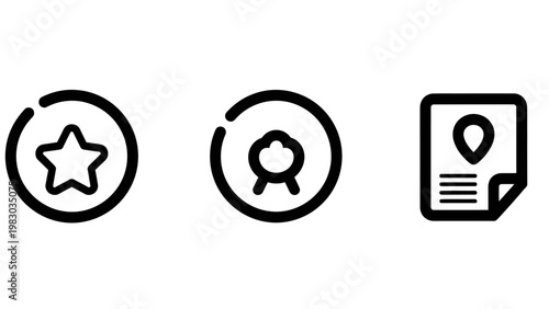 Star rating badge and location pin document icons with location document feedback navigation illustration business preference selection geography
