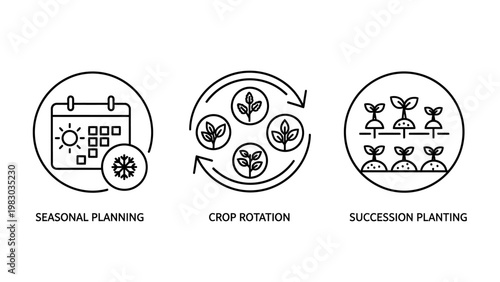 Agricultural icons for seasonal planning crop rotation and success in planting for sustainable farming with agriculture seasonal planning rotation planting vegetables sustainability environment