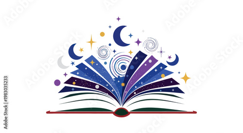 Open book with fantasy world emerging