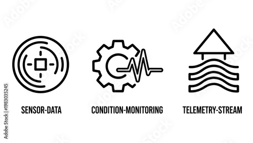 Industrial io t icons for sensor data condition monitoring and telemetry stream with condition monitoring telemetry industrial technology analytics engineering connectivity manufacturing