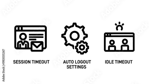 Website user session timeout and auto logout settings icons with security settings management internet password authentication protection configuration administration software development