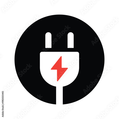 Electric Plug Charging Icon Vector, EV Power Plug Symbol with Lightning Bolt for Charging Stations, Energy Apps, Electric Vehicle Infrastructure and Technology Design