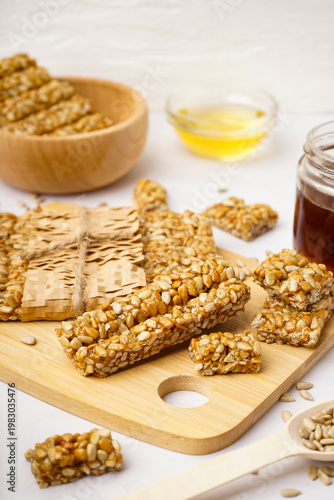 Wooden board with tasty koz...