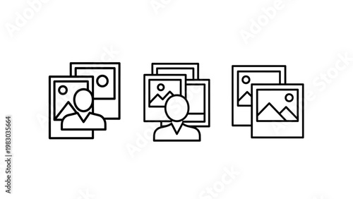 User profile photo and image gallery collection outline icons set with collection interface settings iconography visualization portfolio management navigation