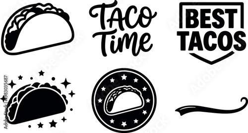 Black and white taco icons with best tacos and taco time lettering