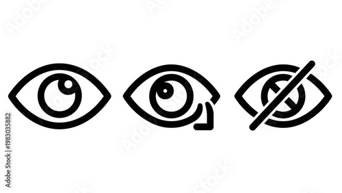 Set of eye icons showing visibility vision hidden states with visibility watching interface security observation identity