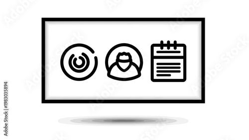 Business and organizational icon set including copyright symbol user profile and document memo with copyright document business identity interface management corporate administration marketing