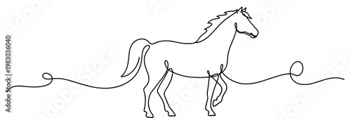 Horse walking in continuous single line outline drawing, none editable strokes