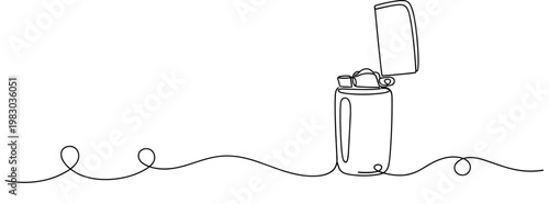 Pocket lighter with open lid standing on continuous line, none editable strokes