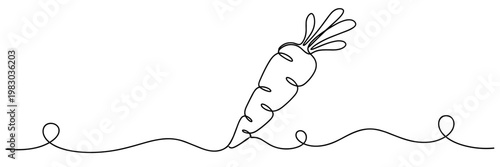 Carrot tilted in soil emerging from continuous line drawing, none editable strokes