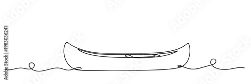 Canoe floating on continuous line in white minimalist space, none editable strokes