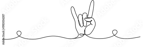 Hand making rock gesture displayed in continuous line drawing, none editable strokes