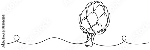Artichoke sitting on continuous line minimal background, none editable strokes