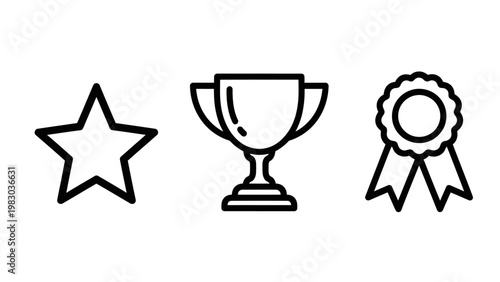Achievement icon set featuring star trophy and award ribbon achievement recognition competition business performance excellence leadership incentive motivation milestone illustration