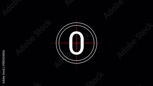 Countdown movie from 5 to 0 number on black background, digital circular animation simple 5 seconds countdown screen alpha channel