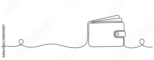 Continuous line drawing of an open wallet with button detail. No editable stroke