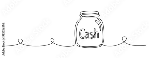 Minimalist line drawing of a cash jar with a continuous line design. No editable stroke