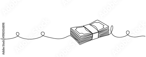 Continuous line art: stack of money symbolizing wealth and financial success. No editable stroke