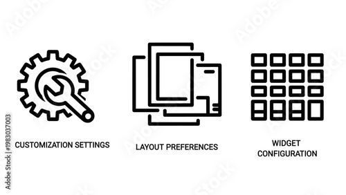 Customization settings layout and widget configuration icons with customization settings preferences configuration interface software development technology computer management maintenance