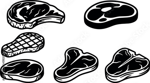 Six different steak cuts illustrations