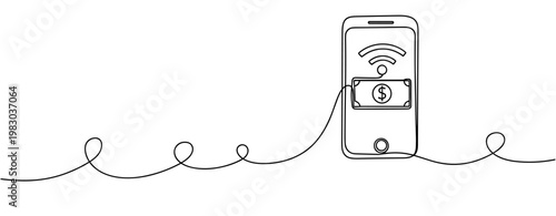 Digital wallet concept: mobile payment and wireless transaction illustration. No editable stroke