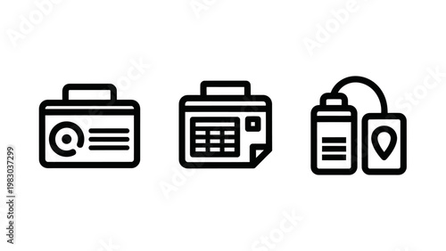 Business documents and location tracking set of icons with documents business tracking location navigation management organization information corporate analytics illustration monochrome