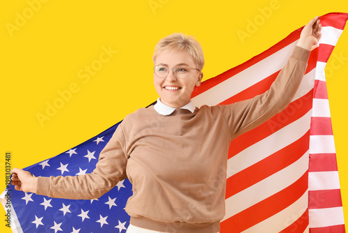 Young woman with USA flag o...