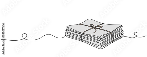 Stack of folded newspapers tied with string on white. no editable stroke