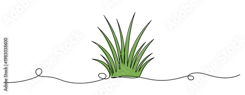 Grass tuft emerging on wavy line in minimal white background