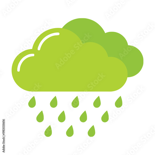 Green Rain Cloud Icon Symbol Representing Rainy Weather Forecast and Climate Science Meteorology