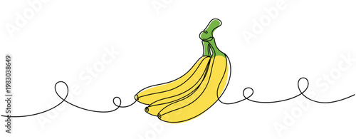 Bunch of bananas resting on continuous line over white background