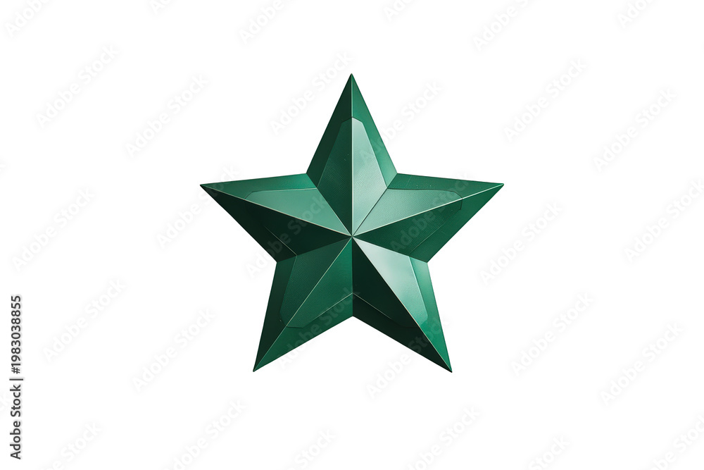 Obraz premium Green metallic star representing achievement, quality, success, rating, and best choice with a transparent background
