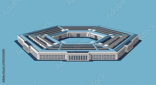 The Pentagon Building Exterior On Blue Background