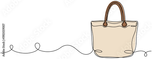 Leather tote bag standing beside looping continuous line