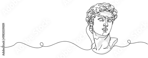 Classical bust statue head in continuous line on plain background