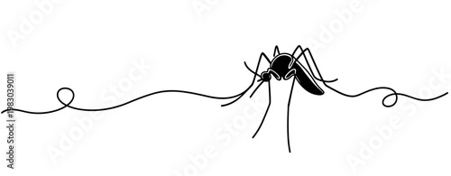Mosquito perched on continuous line against white background