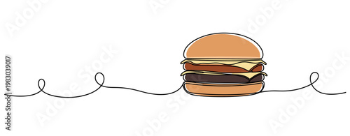 Stacked cheeseburger resting on continuous line background