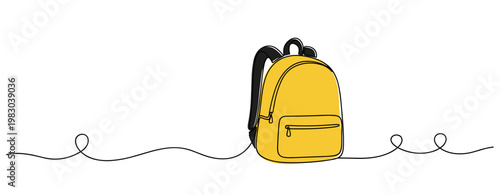 Yellow backpack resting on simple white background line