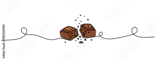 Chocolate pieces breaking with crumbs on white background